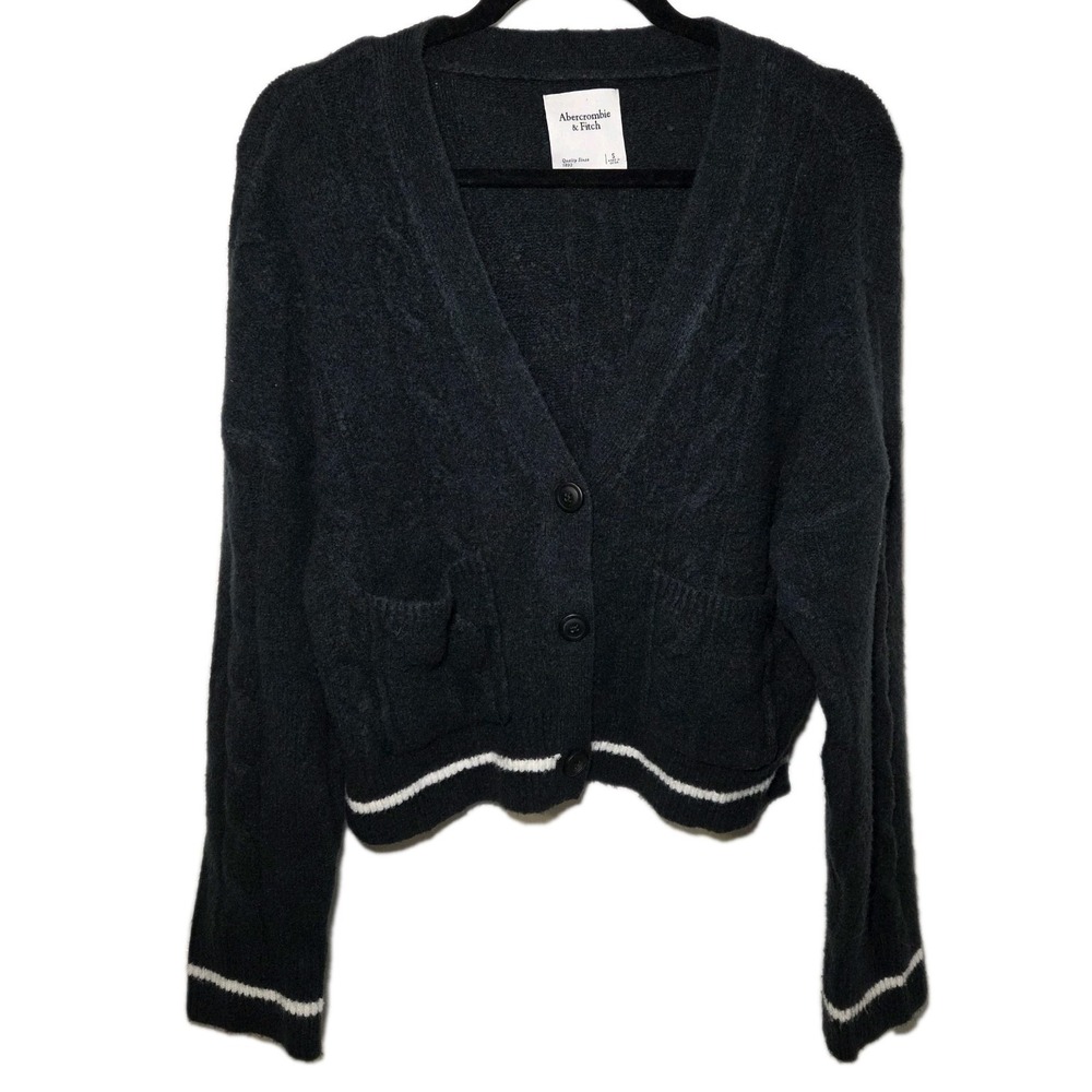 Abercrombie & Fitch Black Cropped Cardigan Womens Small Soft Knit Sweater
